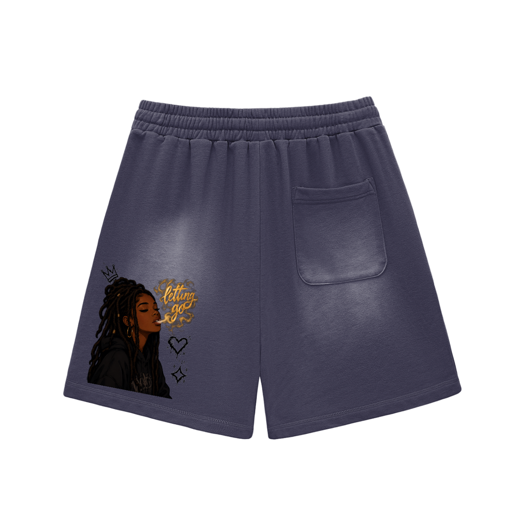 Sun Fade Raw Edge Cotton Shorts