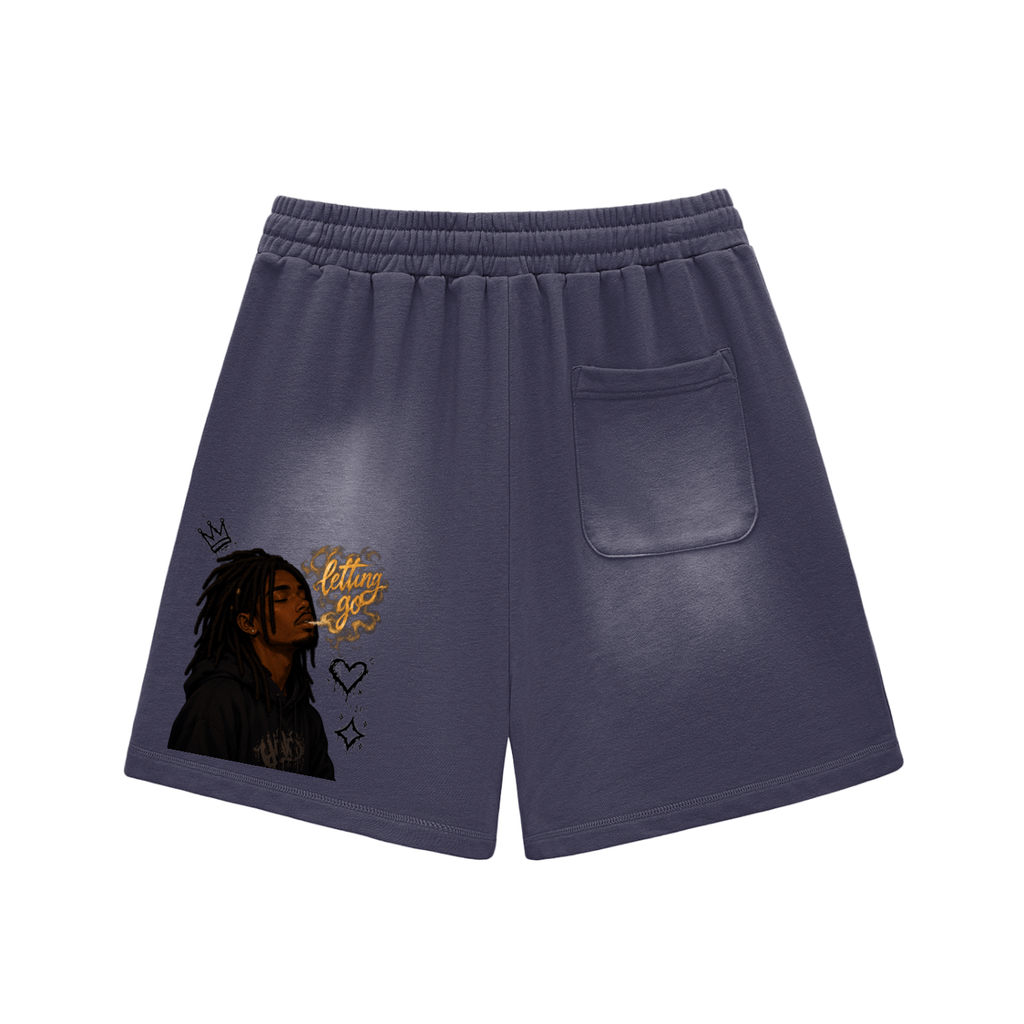 Sun Fade Raw Edge Cotton Shorts