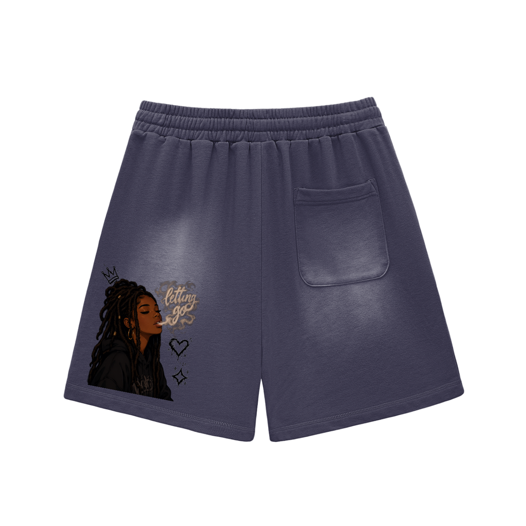 Sun Fade Raw Edge Cotton Shorts