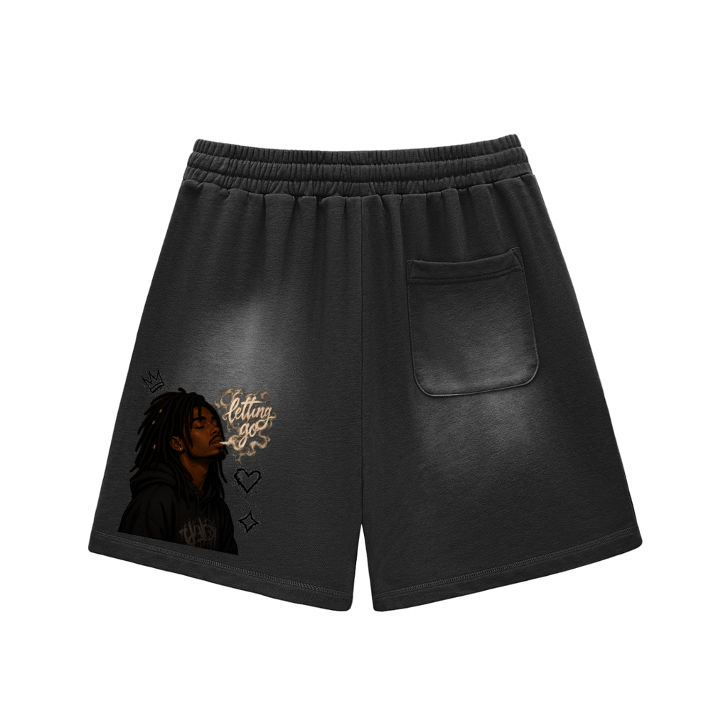 Sun Fade Raw Edge Cotton Shorts