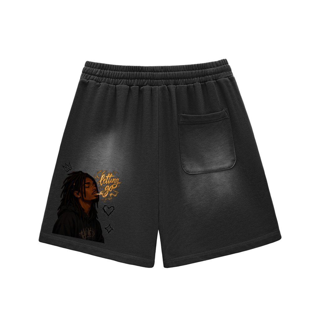 Sun Fade Raw Edge Cotton Shorts