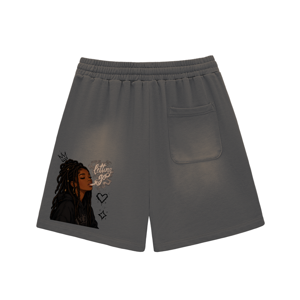 Sun Fade Raw Edge Cotton Shorts