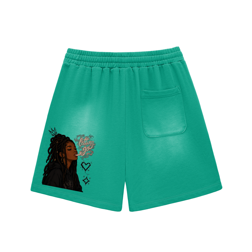 Sun Fade Raw Edge Cotton Shorts