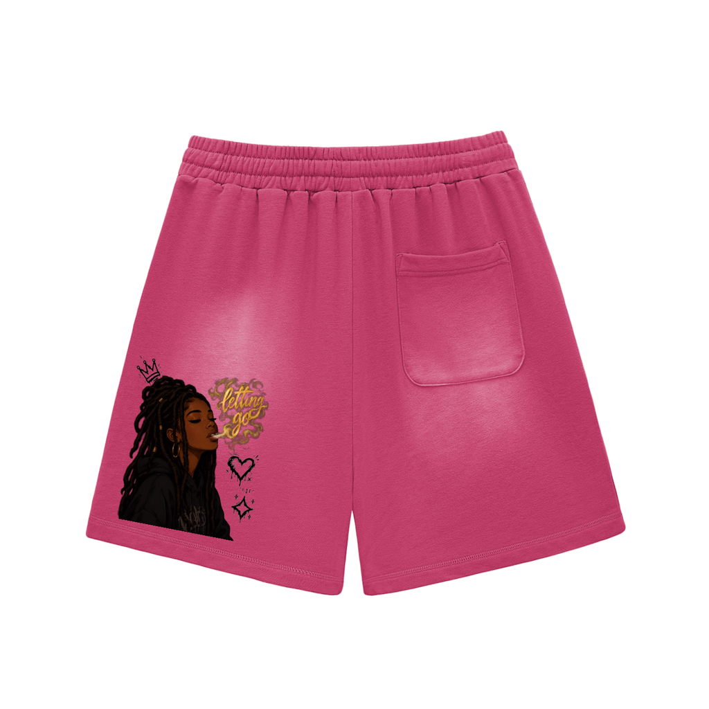 Sun Fade Raw Edge Cotton Shorts